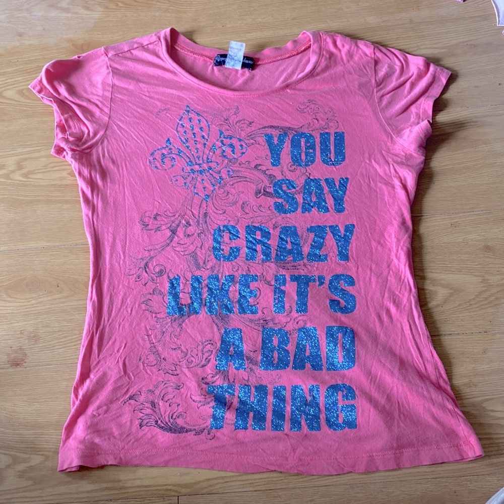 glitter, small/medium tshirt small hole in left arm,